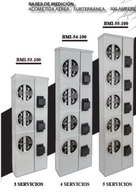 BMI-53-100 - Base monofásica 5 terminales acometida area o subterranea para 3, 4, Y 5 servicios. (incluye conector roscado)